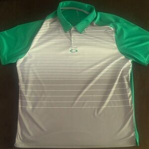 Oakley Men’s Green & White Striped Performance Polo
